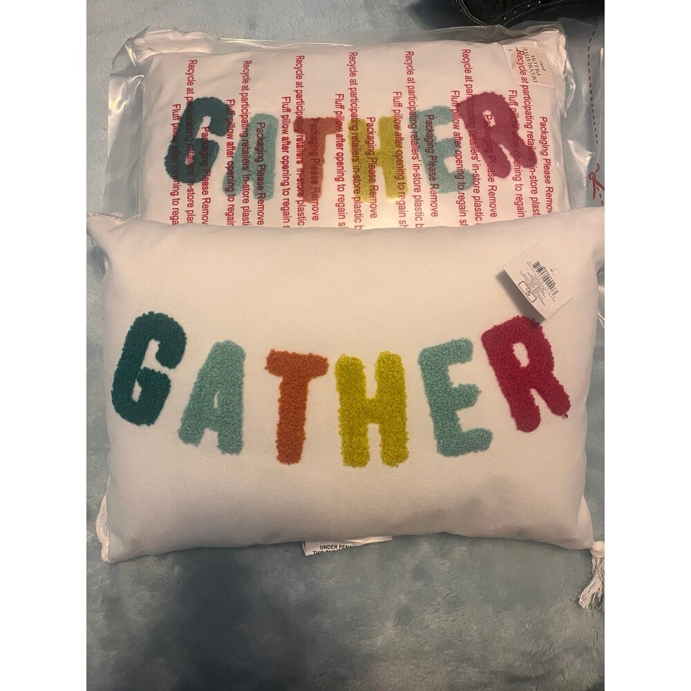 Decorative Pillow "GATHER" with Colorful Letters